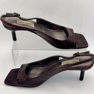 Vintage Bruno Magli Croc Embossed Slingback Kitten Heels 7.5 AA Made Italy Old